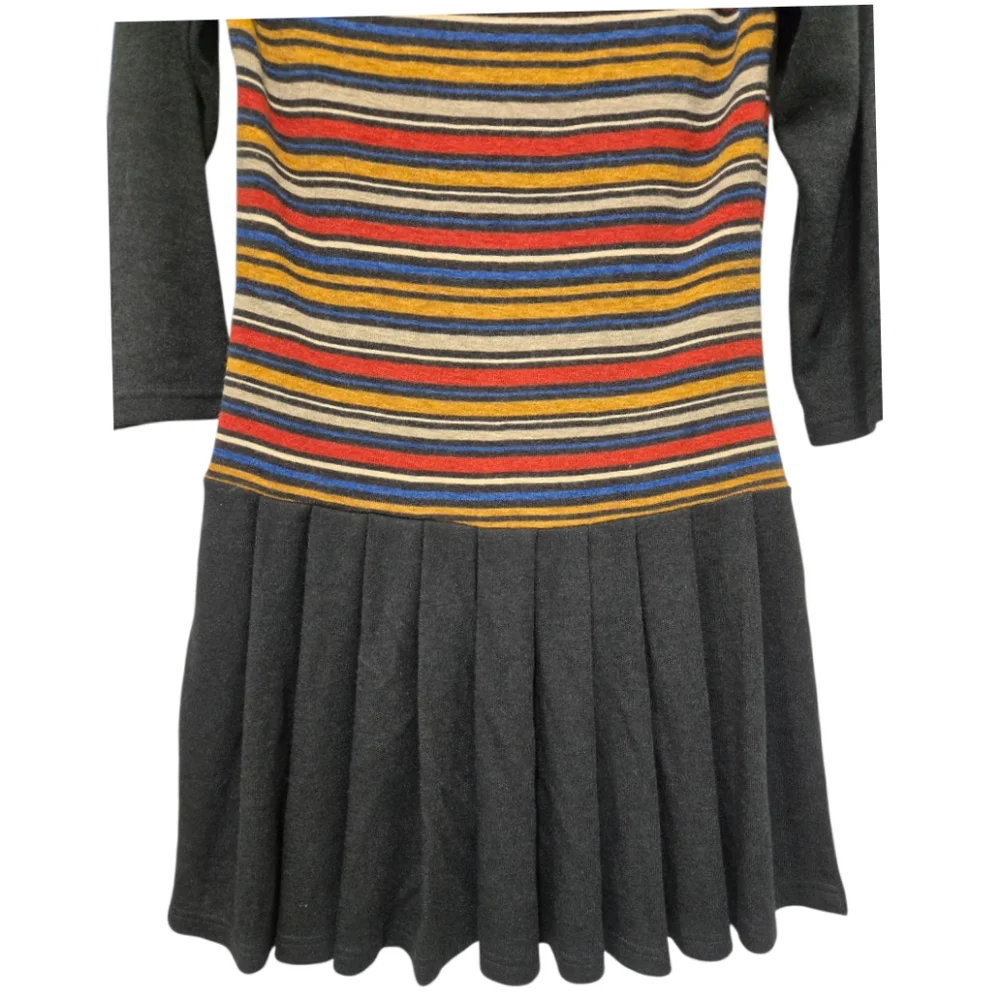 Yumi London Mod Stripe Knit Pleated Mini Sweater Dress Size 6 With 3/4 Sleeves - Picture 9 of 14